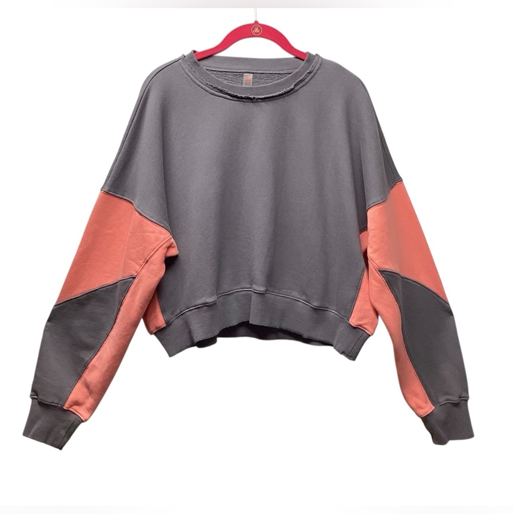 Mono B cropped Gray and coral color block Relaxed Fit Sweatshirt. Large